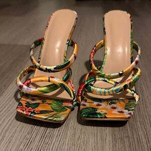 SHEIN Tropical Floral Strappy Heels